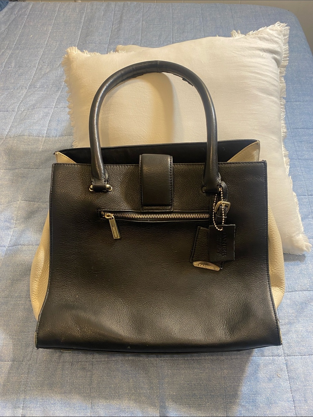 Danier Leather Two-Tone Black and Cream Structured Satchel